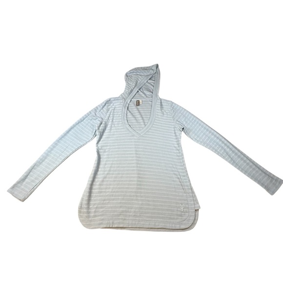 Ibex Shadow Stripe Hoodie Women Size Large Blue Merino Wool Blend - Picture 1 of 4